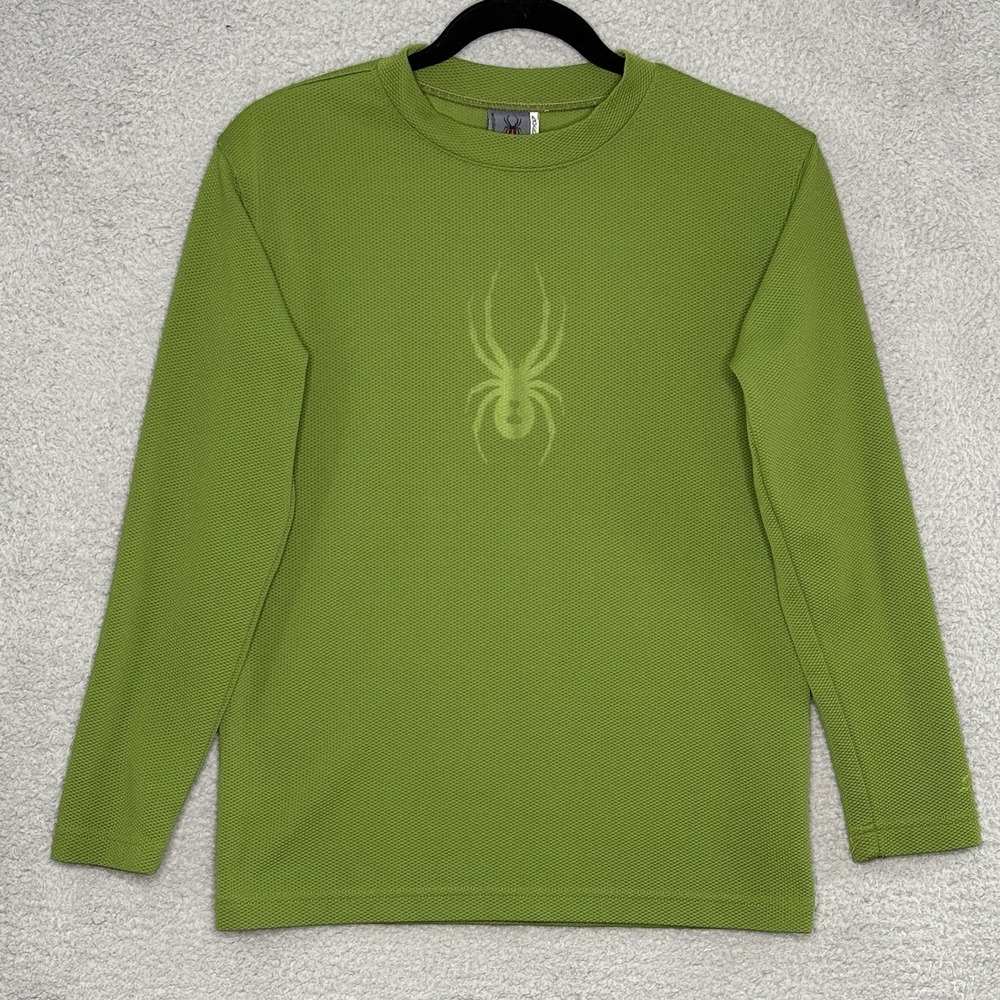 Spyder Womens Long Sleeve Performance Top Lime Green Waffle Knit Logo Small